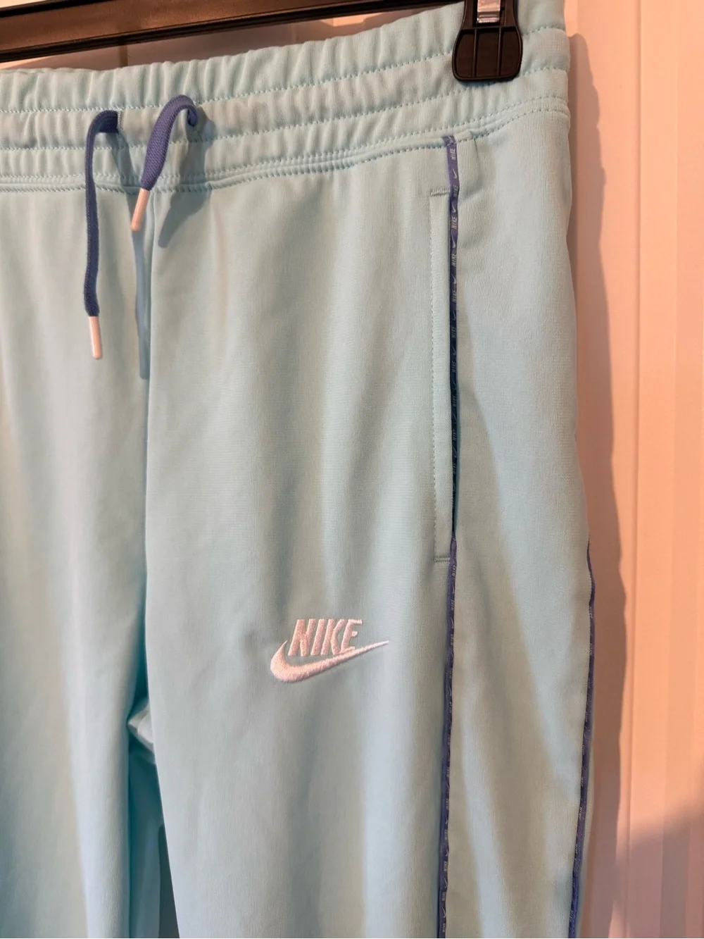 Nike Kids light teal blue Joggers with Blue Piping